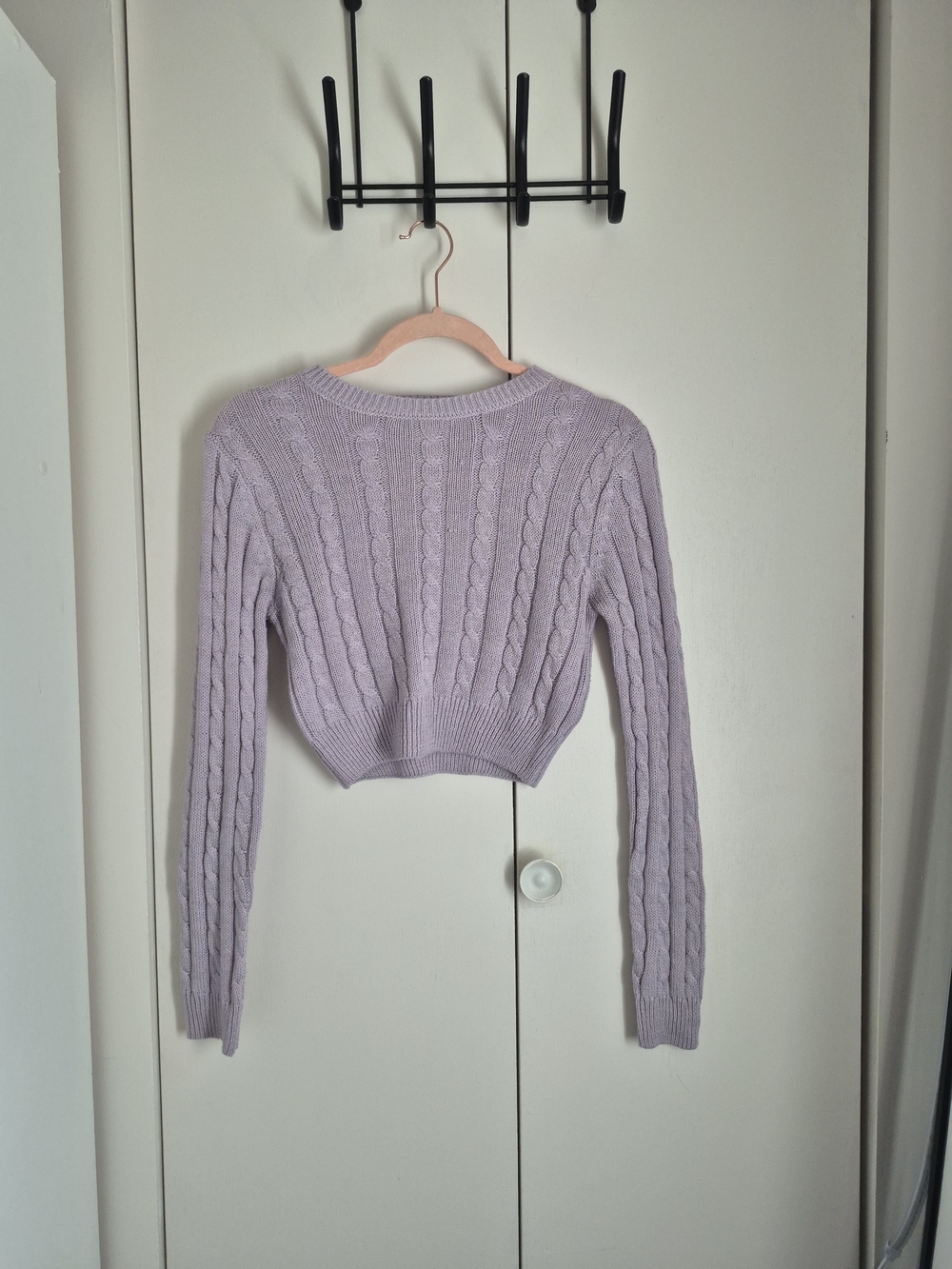 Ardene Lilac Cable-Knit Cropped Crewneck Sweater